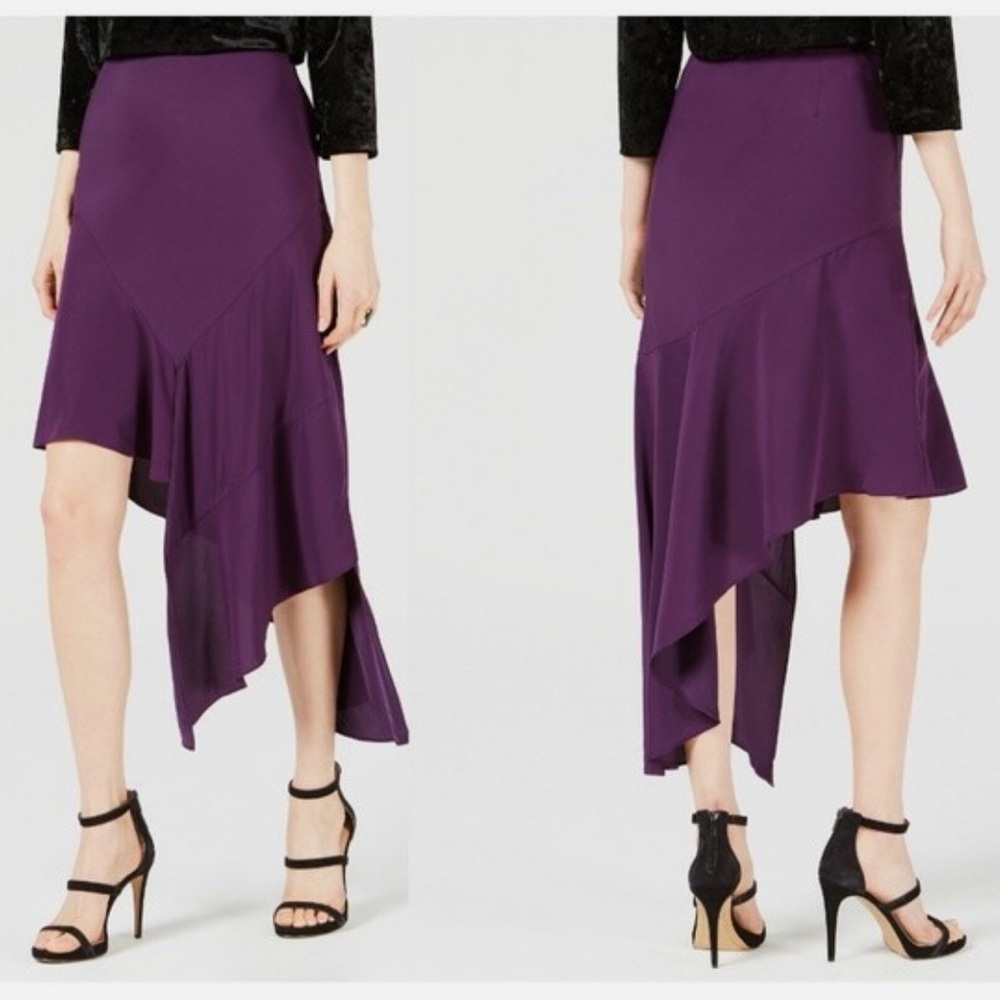 BNWT Bar III Deep Purple Asymmetrical Silky Midi Skirt